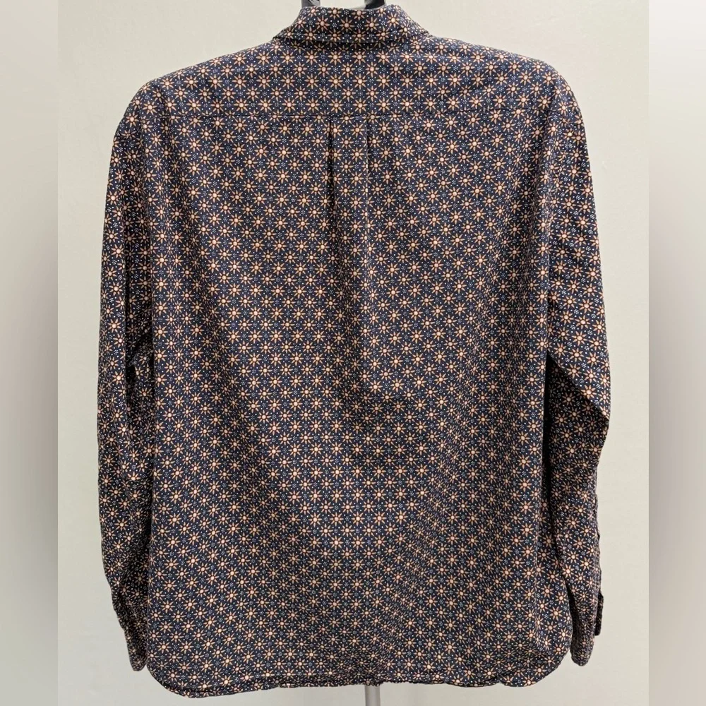 J. Crew Men's Navy and Orange Patterned Shirt Size XL Cotton